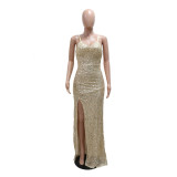 Women Sequined Strap Formal Party Sexy Ball Dress
