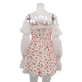Mesh Patchwork Print Long Sleeve Off Shoulder Lace Sexy A-Line Dress