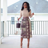 Women Printed Elastic Slit Bodycon Dress
