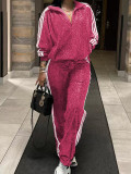 Sequins Plus Size Casual Two Piece Tracksuit