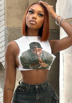 Summer Round Neck Sleeveless Print Fashion Vest Short Top Summer Round Neck Sleeveless Print Fashion Vest Short Top