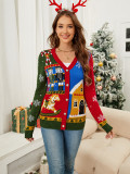 Autumn Winter Long Sleeve Knitting Coat Christmas Cardigan Contrast Jacquard Sweater