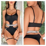Sexy Lingerie Body Shaping Hollow Low Back Bodysuit Garter Set