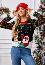 Elk Jacquard Christmas Outfit Autumn Winter Santa Claus Knitting Sweater