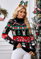 Autumn Winter  Omen's Long-Sleeved Turtleneck Pullover Snowman Christmas Sweater