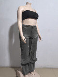 Women's Straight Denim Pants Autumn Street Trend Button High Waist Pants