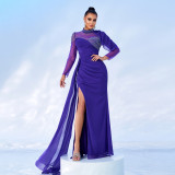 Long Sleeve Round Neck Sexy Long Beaded Mesh Formal Party Fishtail Evening Gown Bridesmaid Dresses