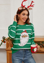 Knitting Shirt Loose Sequin Embroidery Santa Claus Holiday Striped Pullover Sweater