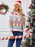 Pink Sweet Knitting Top Women Autumn Winter Christmas Pullover Long-Sleeved Jacquard Christmas Sweater