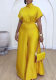 Satin Lace-Up Flying Sleeve Top Wide-Leg Pants Two-Piece Set