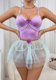 Sexy Lingerie Lace Pearl Strap Top Short Skirt Thong Three-Piece Set