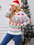 Pink Sweet Knitting Top Women Autumn Winter Christmas Pullover Long-Sleeved Jacquard Christmas Sweater