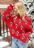 Jacquard Pink Sweater Women Autumn Winter Puff Sleeve Pullover Christmas Sweater