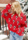 Jacquard Pink Sweater Women Autumn Winter Puff Sleeve Pullover Christmas Sweater