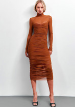 Autumn Solid Color High Collar Mesh Patchwork Long-Sleeved Sexy Bodycon Dress Autumn Solid Color High Collar Mesh Patchwork Long-Sleeved Sexy Bodycon Dress