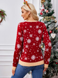 Red Women Autumn Winter Snowflake Christmas Pullover Sweater