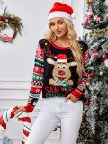 Casual Christmas Elk Pullover Sweater Autumn Winter Sequin Embroidery Round Neck Knitting Jacquard Sweater