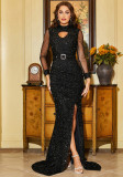 Long Sleeve Round Neck Long Sequin Formal Party Fishtail Evening Gown Bridesmaid Dresses