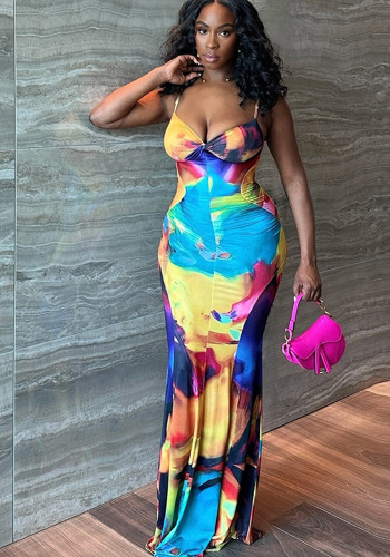 Women's Summer Casual Print Strap Slim Sexy Bodycon Dress
