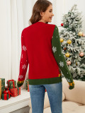 Autumn Winter Long Sleeve Knitting Coat Christmas Cardigan Contrast Jacquard Sweater