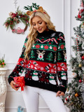 Autumn Winter  Omen's Long-Sleeved Turtleneck Pullover Snowman Christmas Sweater