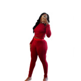 Ribbed Elastic Yoga Sports Women's Tight Slim Two Piece Pants Set