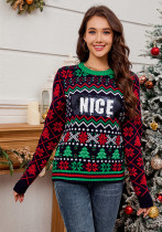 Women's Sequin Embroidery Jacquard Christmas Sweater Loose Long-Sleeved Knitting Top