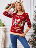 Red Women Autumn Winter Snowflake Christmas Pullover Sweater