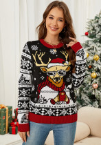 Women's Christmas Elk Jacquard Knitting Top Autumn Winter Pullover Sweater Women's Christmas Elk Jacquard Knitting Top Autumn Winter Pullover Sweater