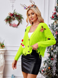 Women's Christmas Sweater Casual Short V-Neck Knitting Cardigan