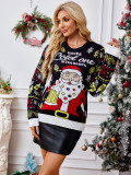 Women Autumn Winter Casual Santa Claus Jacquard Pullover Long-Sleeved Christmas Sweater