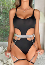 Sexy Lingerie Body Shaping Hollow Low Back Bodysuit Garter Set