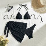 Sexy Solid Color Bikini Mesh Cover Up Three-Piece Swimsuit