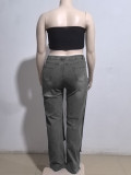 Women's Straight Denim Pants Autumn Street Trend Button High Waist Pants