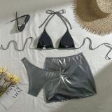 Sexy Shiny Bikini Drawstring Skirt Three-Piece Swimsuit