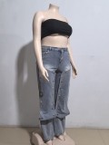 Women's Straight Denim Pants Autumn Street Trend Button High Waist Pants