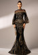Long Sleeve Round Neck Long Sequin Formal Party Mesh Fishtail Evening Dress Bridesmaid Dress