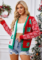 Autumn Winter Christmas Sweater Red Casual Letter Jacquard V-Neck Knitting Cardigan Autumn Winter Christmas Sweater Red Casual Letter Jacquard V-Neck Knitting Cardigan