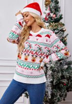 Pink Sweet Knitting Top Women Autumn Winter Christmas Pullover Long-Sleeved Jacquard Christmas Sweater