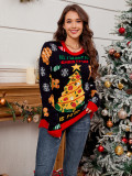 Women's Casual Loose Christmas Tree Contrast Jacquard Sweater