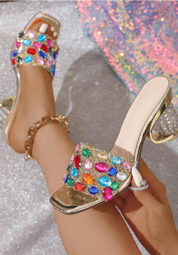 Women Rhinestone Gold Party Sandals High Heels Heels