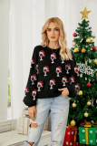 Jacquard Pink Sweater Women Autumn Winter Puff Sleeve Pullover Christmas Sweater