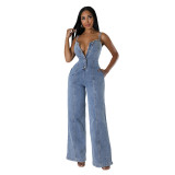 Women Casual Sexy Suspender Denim Jumpsuit