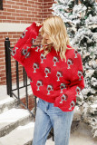 Jacquard Pink Sweater Women Autumn Winter Puff Sleeve Pullover Christmas Sweater