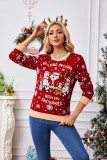 Red Women Autumn Winter Snowflake Christmas Pullover Sweater