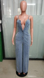 Women Casual Sexy Suspender Denim Jumpsuit