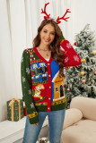 Autumn Winter Long Sleeve Knitting Coat Christmas Cardigan Contrast Jacquard Sweater