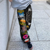 Women Ripped Print Shabby Denim Pants