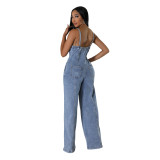 Women Casual Sexy Suspender Denim Jumpsuit