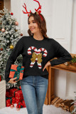 Christmas Cane Bow Sequin Women's Sweater Autumn Winter Fashion Round Neck Long Sleeve Knitting Shirt